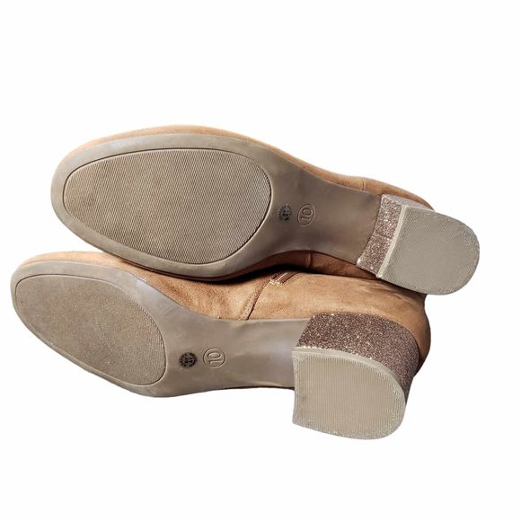 Arizona Paisley 10M Tan Sparkly Low Heel Zippered Booties Boots AS IS NO Box - Picture 8 of 10